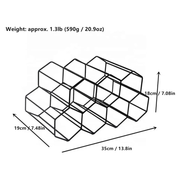 Metall 9 flaskställ Vinförvaringshållare Space Saver Hylla för röda vita viner Svart