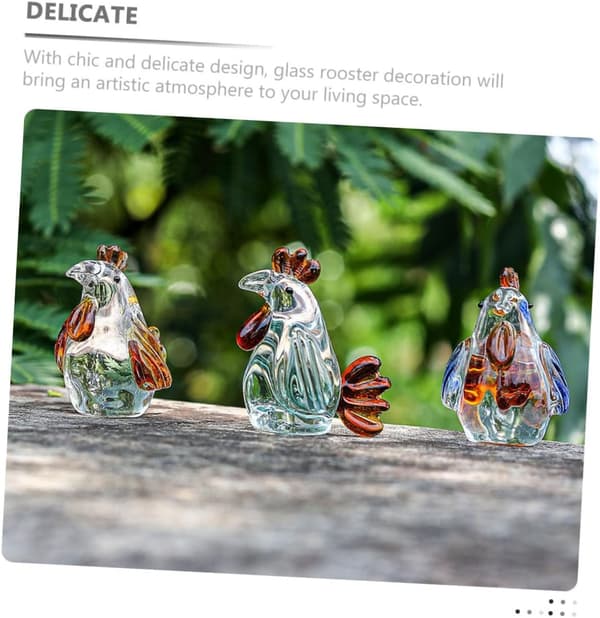 3 Pcs Rooster Shaped Glass Desktop Ornaments, Chic Artistic Home Decor