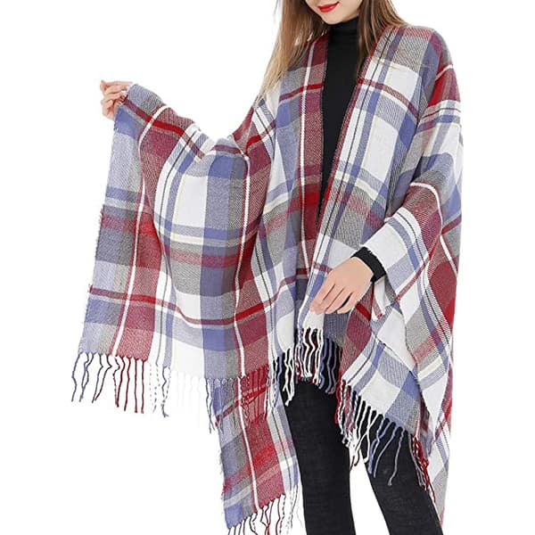 Dame varm sjal wrap åben front poncho kappe farveblok sjal