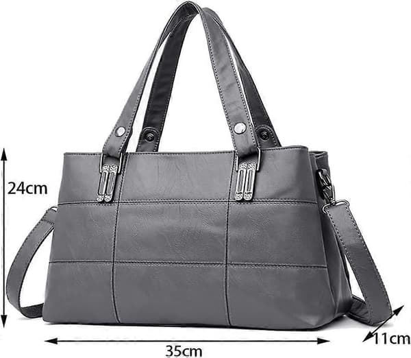 Håndtasker til damer Top Håndtag Læder Skuldertasker Dame Tote Messenger Designer Tasker (Grå)