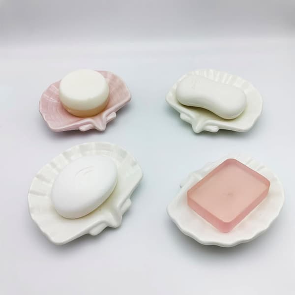 Ceramic Soap Dish - Shell-shaped Self-Draining Soap Tray - Soap Dish - Soap Box - Soap Holder - 1 Pc White