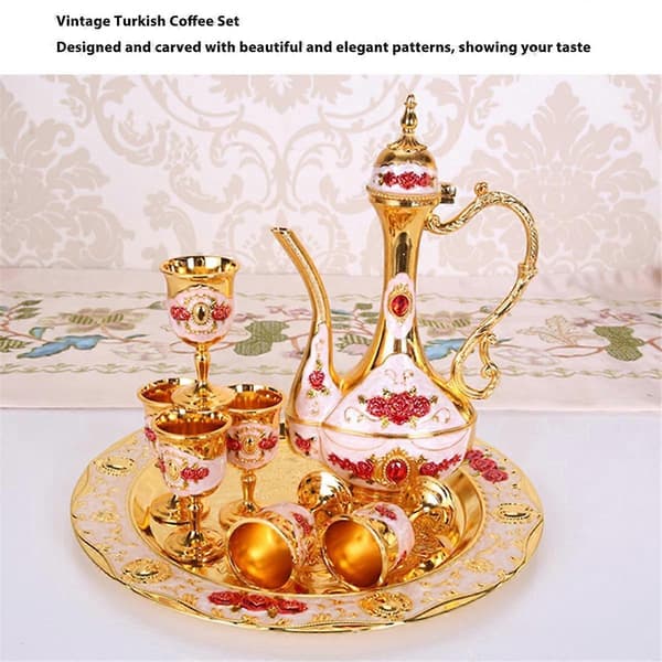 Tyrkisk kaffesæt zinklegering tekande og kopper elegant atmosfære