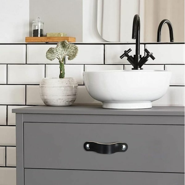 Hvite Lær Skuffhåndtak - 6 Stykker Lærhåndtak for Møbler Svarte Skaphåndtak Håndtak Lærhåndtak for Møbler - for Garderobe, Kjøkken
