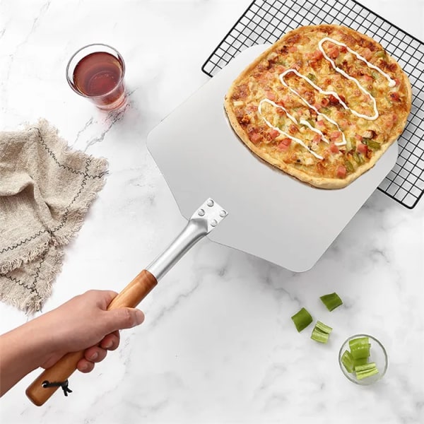 Murstensovn pizzaskræl 12" x 14", pizzapadle, lang aluminiumsmetal pizzaskræl med aftageligt træhåndtag, pizzastålspatel, pizzaskovl