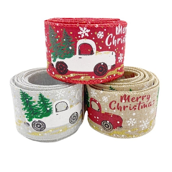 16,5 fot julebånd med tråd, 2 tommer bredt julebånd for kranser, sløyfer, trepynt, DIY-håndverk (3 ruller)