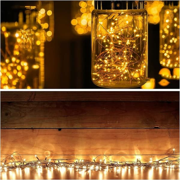 BecomeRich 20M 200 LED Battery Operated String Lights Warm White Memory String Lights with Battery Compartment 8 Modes
