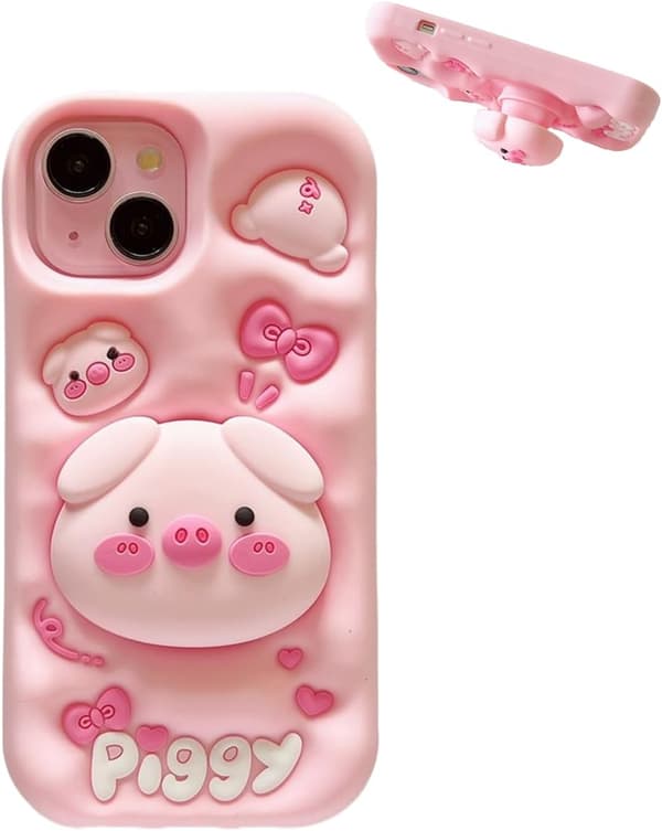 1 pc iPhone Case (Multiple Models) - Cute 3D Silicone Protective Case with a Fun Pig-Shaped Stand, Soft Drop-Resistant Material iphone16 iphone16 iphone16
