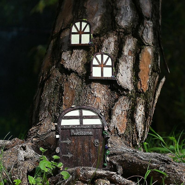 Miniature Fairy Elf dør og vinduer kunstdekorationer, der er kompatible med børneværelset