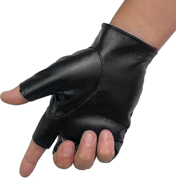 Herre Fingerløse PU Læderhandsker Kørehandsker Steampunk Gotisk Halvfinger [DB]