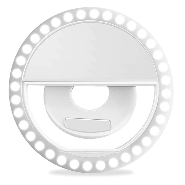 Klips-på Selfie Ringlys [USB Genopladelig] til Smartphone Kamera Rund Form, LED ring cirkulært fyldlys Hvid