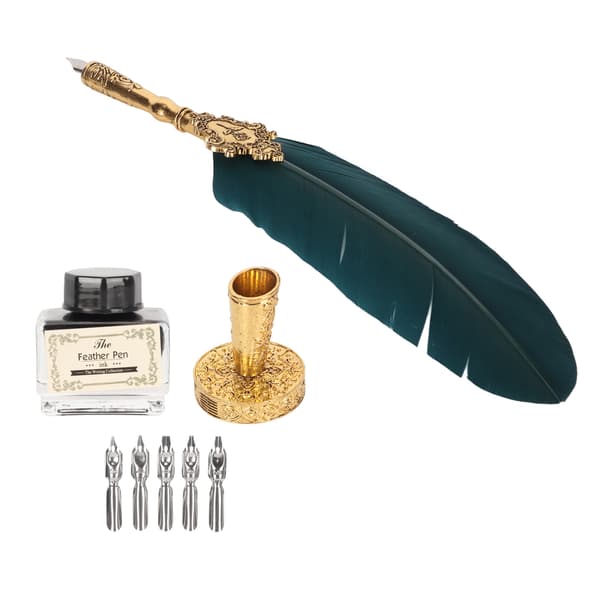 Quill Pen and Ink Set with 5 Replaceable Nibs for Students, Retro Style, Smooth Writing, Feather Pen for School 0.3 0.3