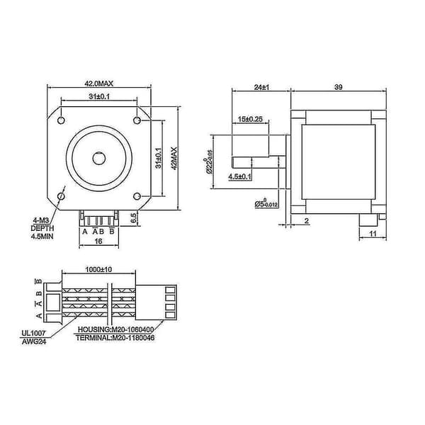 Package Nema 17 Stepper Motor 45nm 1.5a 12v 39mm 4 Leads 1m 1.8 For 3d Printer{F3}