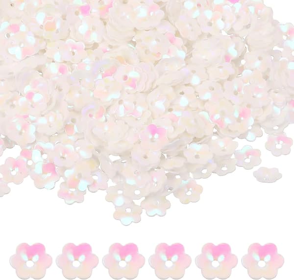2400 st lösa paljetter i blomform 6 mm plommonform glittrande beige