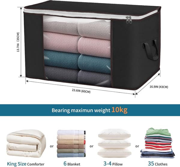 Large Storage Bags, 3-Pack Clothes Storage Boxes Foldable Wardrobe Organizers Storage Containers with Durable Handles Thick Fabric for Blanket Quilt