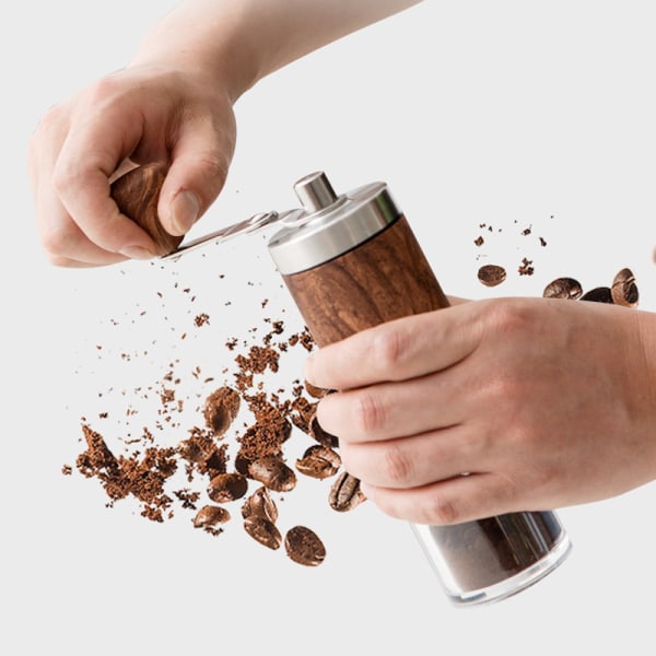 Manuell kaffekvarn med keramisk burr, bärbar 304 rostfritt stål och handkaffekvarn i trä med 8 justerbara inställningar, ex.