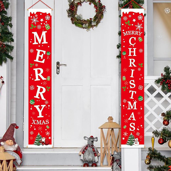 Julgransbanner för veranda, dörrbanderoller, juldekorationer för veranda, julhängande välkomstbanderoll