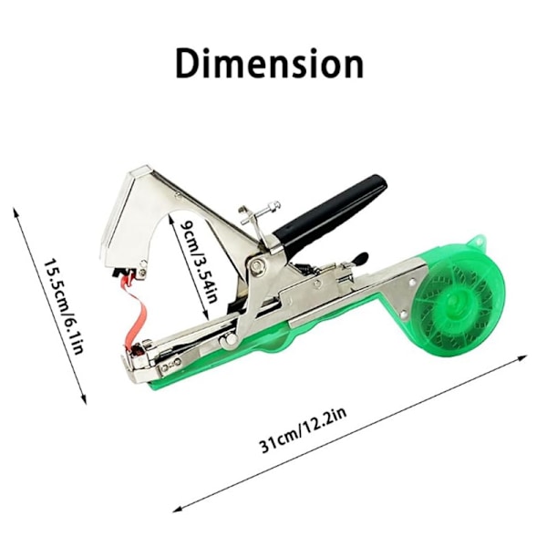 Grønn plantebindingsmaskin, bind opp vintreet tomater og druer raskt plantebindingsbåndverktøy bind tapenerpistol (31*15,5 cm)