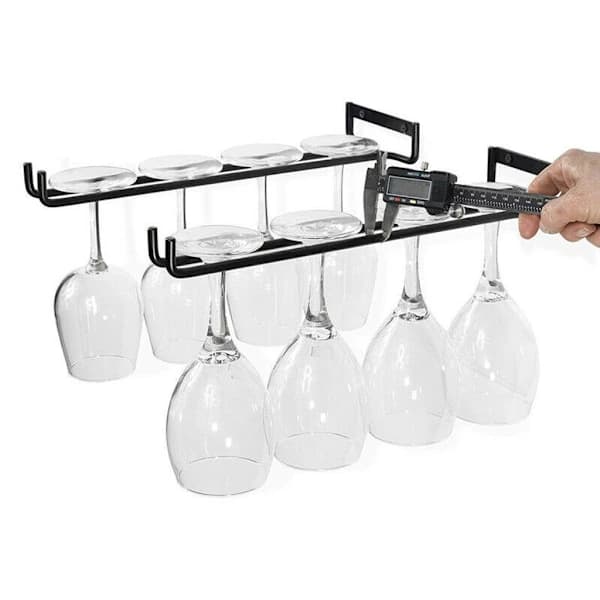 Set med 2 vinglashållare, metall, glashållare, glasräls, upp och ned-vänd glashållare, väggmontering