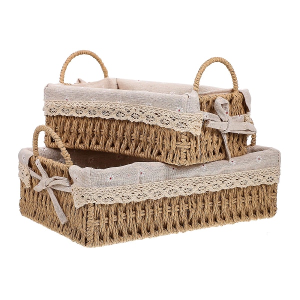 1 Sett Vevd Skrivebordskurv Snacks Diverse Oppbevaringskurv Badkurv Hjemmetilbehør Khaki 31X21X10CM Khaki 31X21X10CM