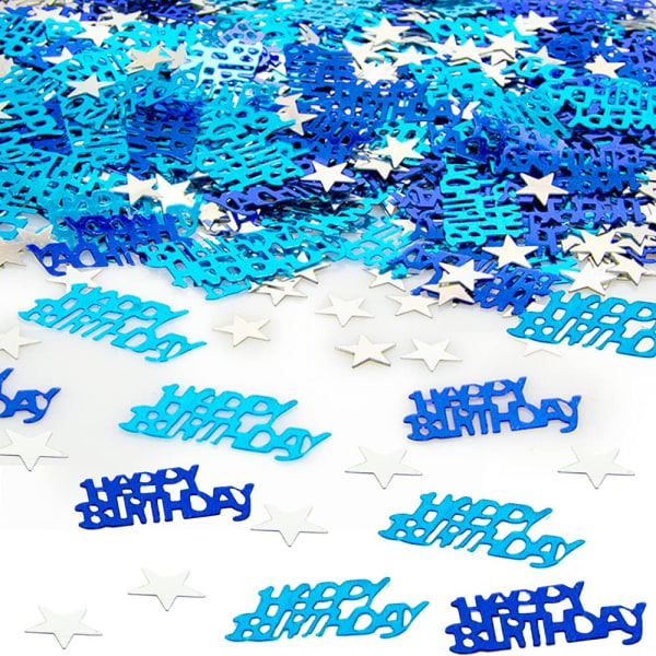 Blå HAPPY BIRTHDAY konfetti Sølv stjerne konfetti Glitter Blå sølv bord konfetti HAPPY BIRTHDAY konfetti for bursdagsfest de