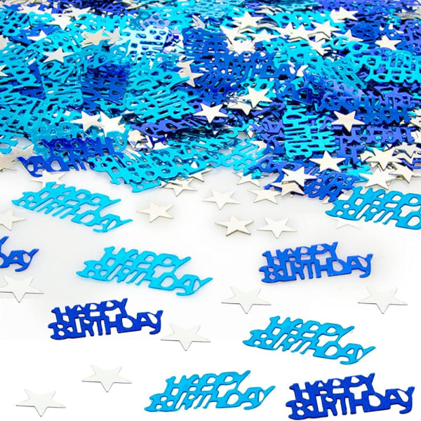 Blå HAPPY BIRTHDAY konfetti Sølvstjernekonfetti Glitter Blå sølv bordkonfetti HAPPY BIRTHDAY konfetti til bursdagsfest de