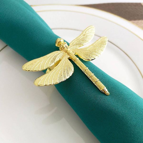 18 st Dragonfly Servett Ringar Guld DIY Hotell Bröllop Bankett Bord Display Metall Servett Spänne Christ