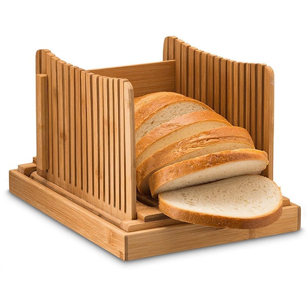 Premium Bambu Leivänleikkuri Kotitekoiseen Leivälle, Murunkerääjä, Taittuva ja Kompakti Leivänleikkuri Leikkausohjeella