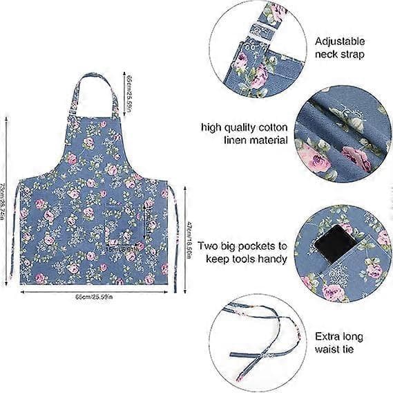 2-pak køkkenforklæder til kvinder, justerbare blomstrede forklæder kok bager forklæde med store lommer til madlavning bagning havearbejde