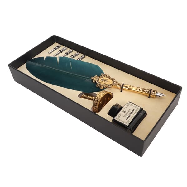 Quill Pen and Ink Set with 5 Replaceable Nibs for Students, Retro Style, Smooth Writing, Feather Pen for School 0.3 0.3