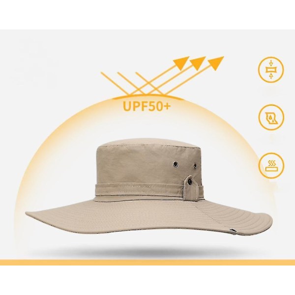 Bomulls Solhatt UV-Beskyttelse Sommerhat Strandhatt Safari Boonie Hat Foldbar Fiskehatt Med Justerbar Hakestropp -mz023