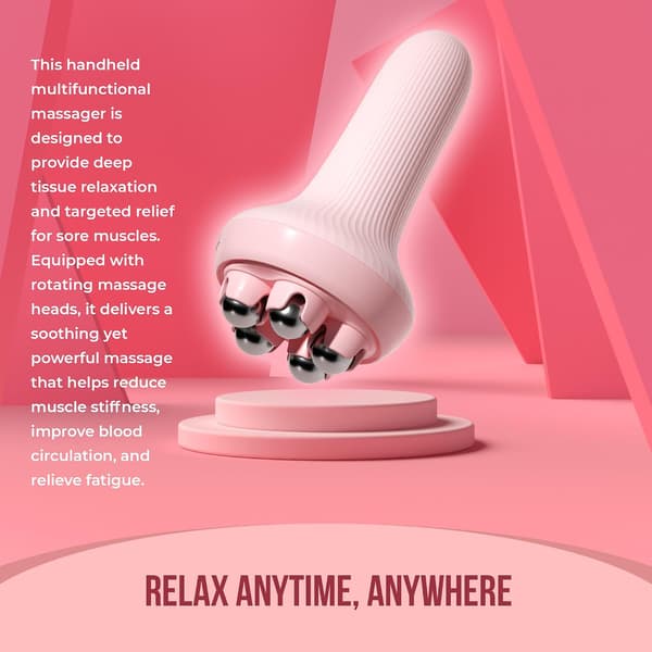 Handheld Deep Tissue Massage Roller Ball - Myofascial Release Trigger Point Tool for Back, Neck, and Leg Pain Relief (Pink)