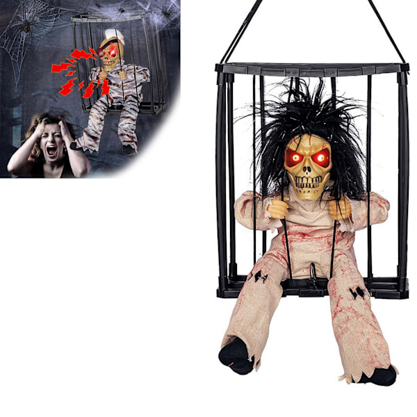 Liikkeen aktivoimat Halloween-koristeet, Luuranko huutaa animoitu Halloween-riipus-haamu, Pelottava kallo-häkki-vanki pelottava