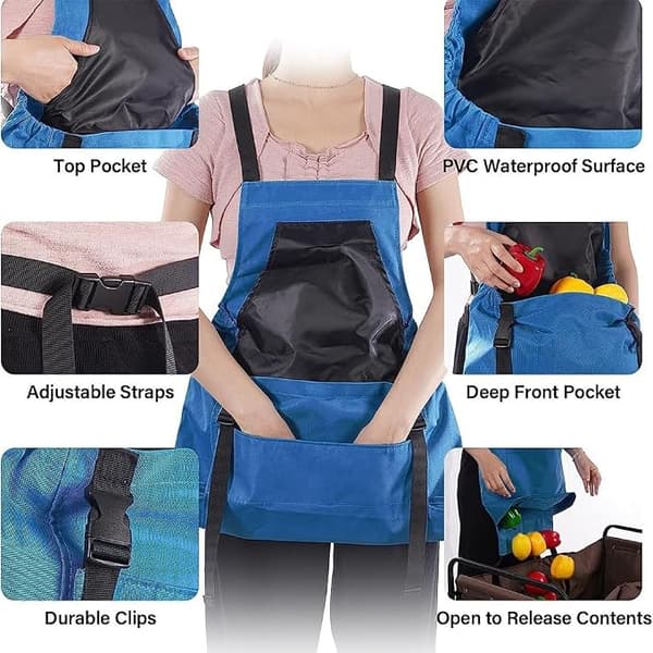 Apron with Large Capacity and Pockets for Outdoor Picking - Multifunctional Tool Apron