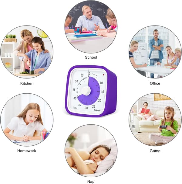 Upgraded Visual Timer with Protective Case, 60-Minute Silent Countdown Timer for Kids and Adults Clock Time Management Tool (Purple)