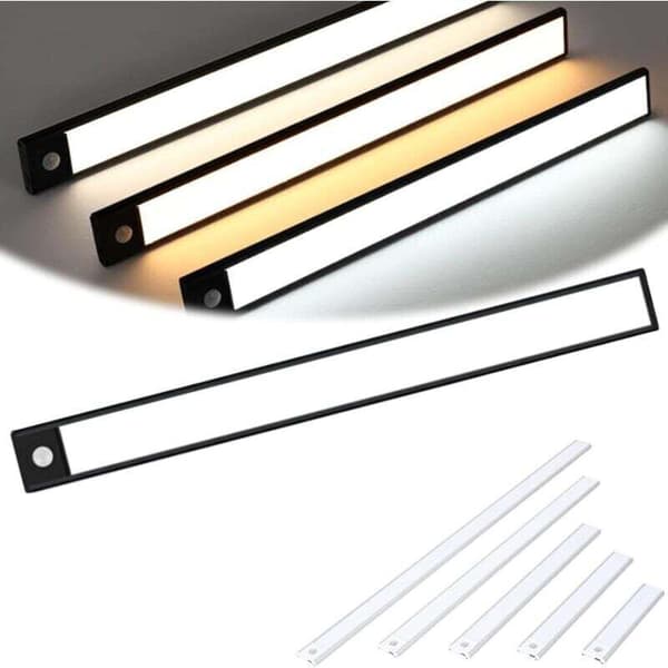 Rechargeable Magnetic LED Light, Smart Sensor, 3 Color Modes, Auto On/Off, No Drilling Required (Black, 40cm)