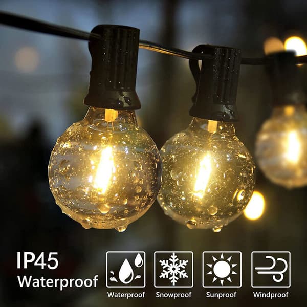Indoor and Outdoor String Lights, 25+2 Waterproof Bulbs, 7.62m Patio Decoration String Lights, Warm White