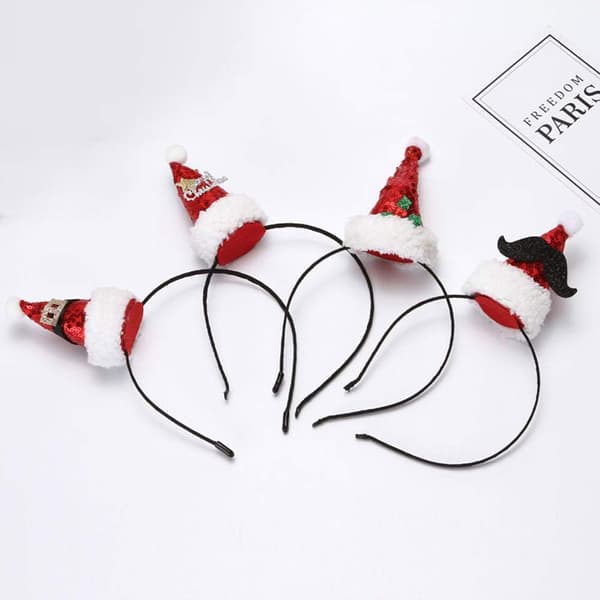 4-pack julhatt med paljetter, tomteluva, diadem