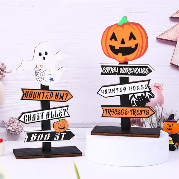 2 stk Halloween Dekorationer Halloween Borddekorationer Træ Midtpunkt Skilte Spooky Trick or Treat Bord Topper