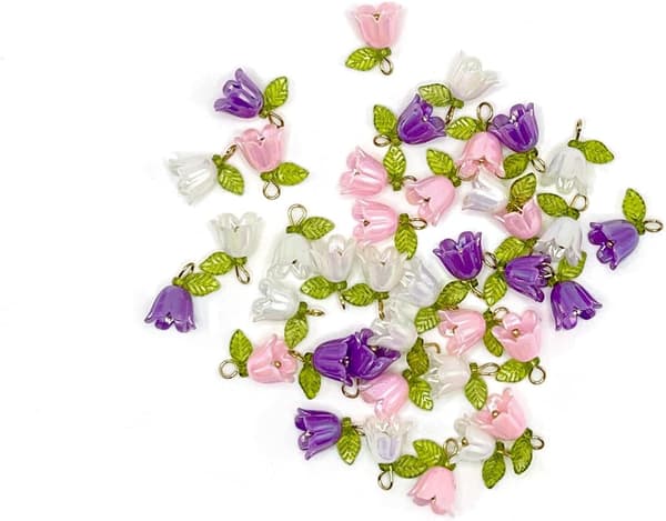 45 st 3D Vårblomma Akrylberlocker, Pärlblommiga Hängen, Eleganta Berlocker i Bulk, Mini
