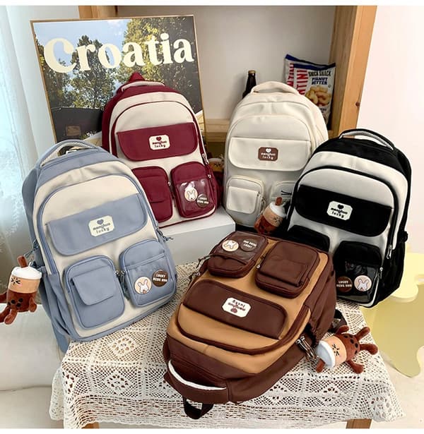 Large Capacity Wide Shoulder Strap Bag - White + Pendant