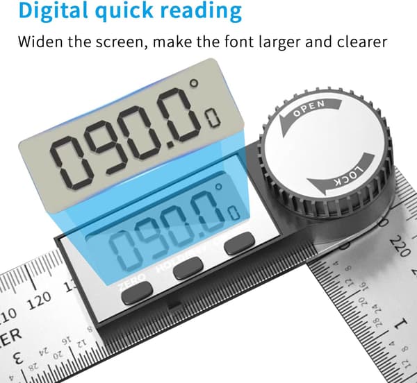 Digital Angle Gauge, 200mm Stainless Steel Digital Angle Ruler with Large LCD Screen