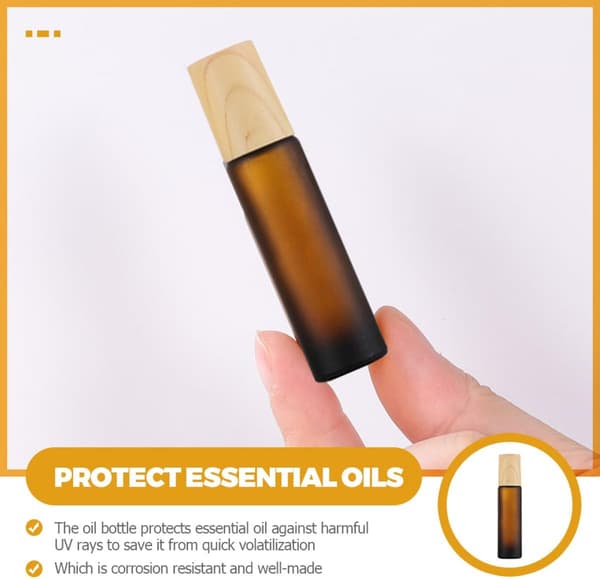 12 st 10 ml teglasflaskor med rullkulor och träkornslock, resevänliga tomma roll-on-behållare