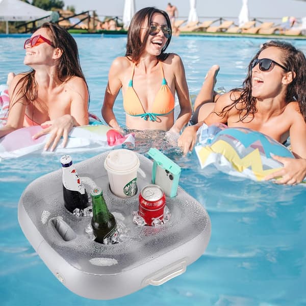 Inflatable Cup Holder with 6 Holes, Inflatable Pool Cup Holder, Inflatable Floating Drink Tray, Floating Pool Bar for Parties