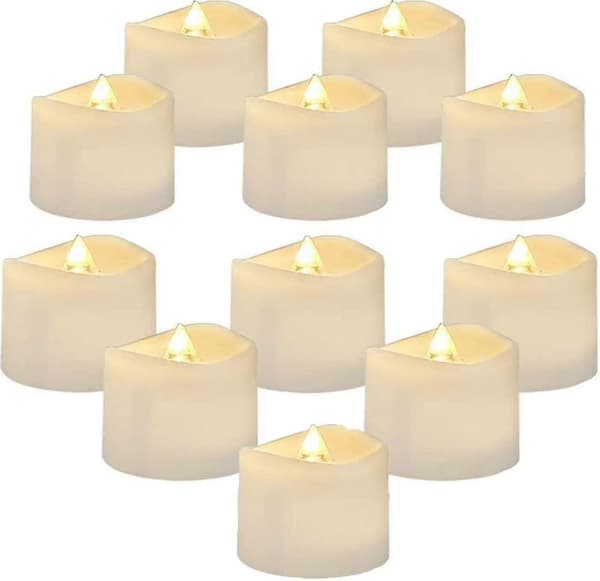 12-pack LED tea lights with timer, electric flickering candles, flameless, automatic 6 hours on