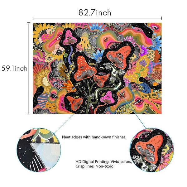 Mushroom Tapestry Psykedeelinen kukkakuvio sopii huoneeseen (59,1 x 78,7 tuumaa)