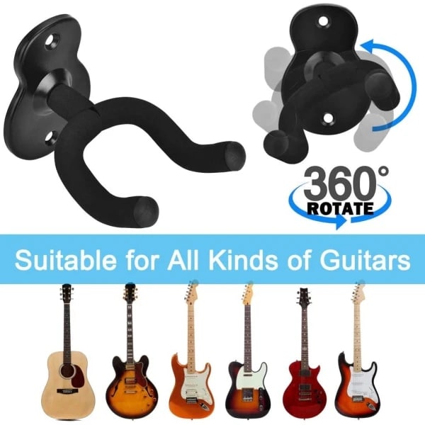 4-pack gitarrhängare, väggmonterad hängkrok hållare stativ för akustisk, elektrisk, ukulele, bas, gitarr