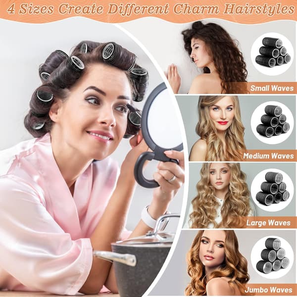 18 Heatless Hair Rollers with 12 Clips - 4 Sizes (Large, Medium, Small) for Volume, Curls on Long, Short, Thick or Thin Hair