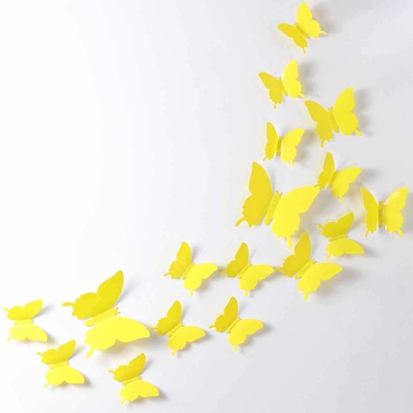 Irrotettavat 3D-perhos-seinätarrat, 24 kpl seinätarrat kodin ja huoneen sisustamiseen (keltainen)