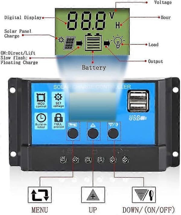 30A Solcelleladningsregulator, 12V/24V Solpanel Ladningsregulator, Timerindstilling PWM Auto Parameter - q37/YY