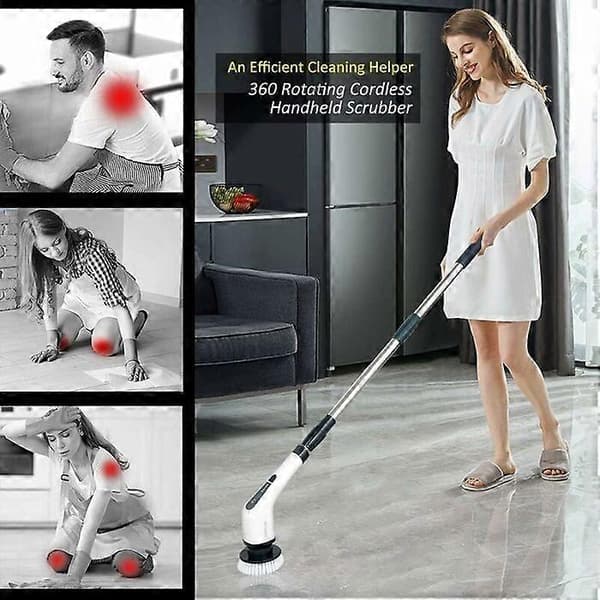 Cordless Electric Cleaning Brush, Cordless Cleaning Brush with 9 Replaceable Brush Heads, Electric Mop with
